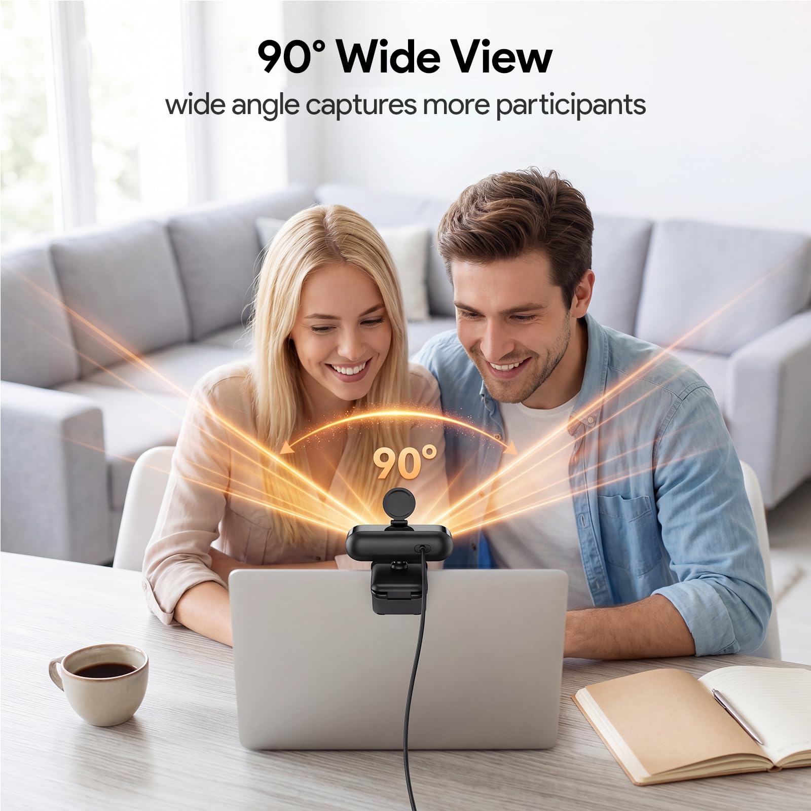 Webcam 1080P con microfono, esposizione automatica, FOV a 90°, copertura privacy, adattatore USB-A a C, telecamera per streaming plug & play per PC/Mac/Zoom/Team/Skype/riunioni/Switch 2