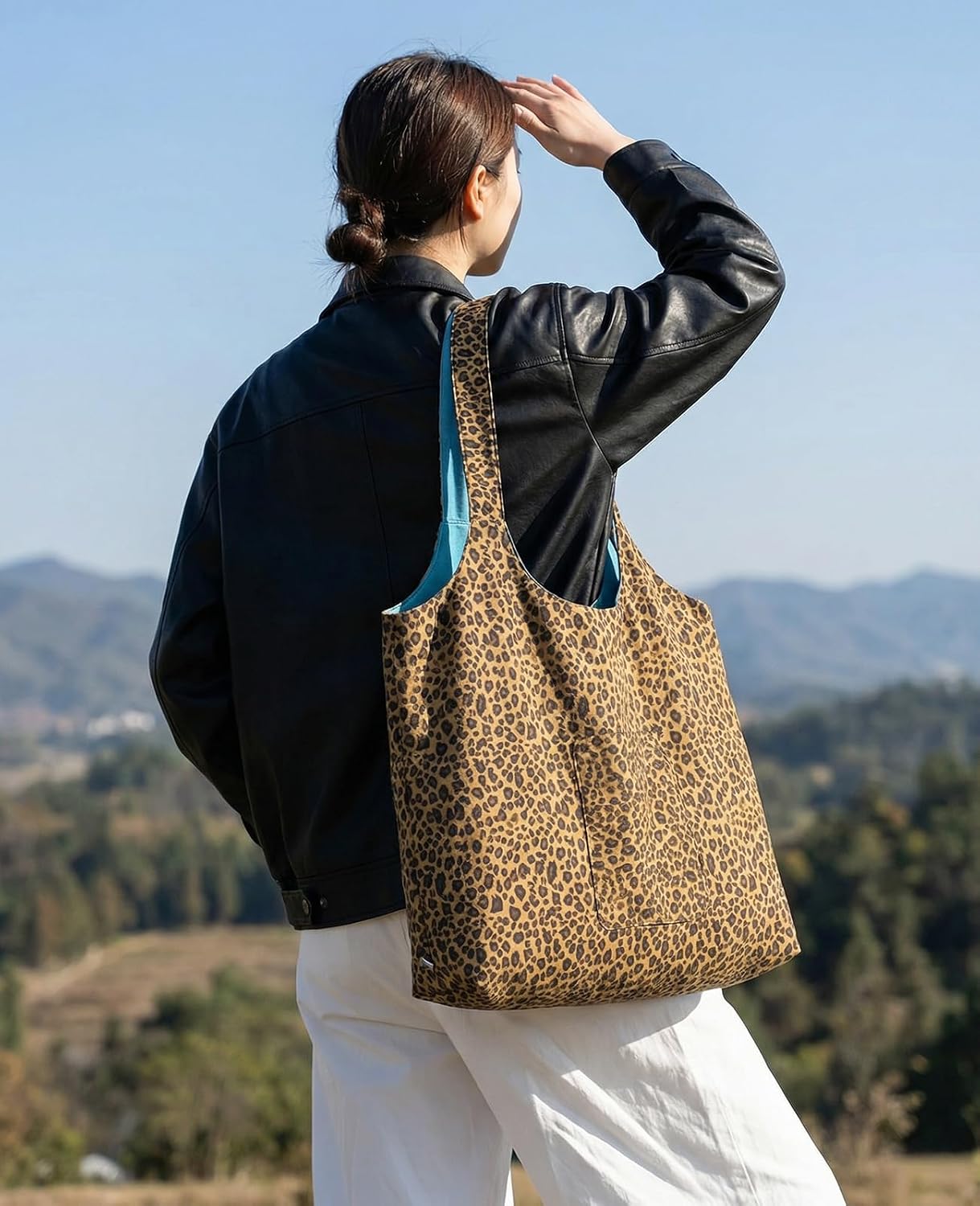 TeeYee Women Canvas Tote Bag Leopard Reversible Shoulder Bag image 3