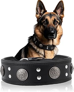 Leather Dog Collar, 5 cm Leather Wide Dog Collars, Adjustable Dog Collars with Metal Buckle, Dog Collar Wide for Large and Medium Dog Breeds (Black, XL) product image
