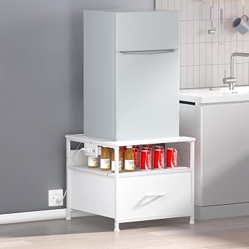 Unionly Mini Fridge Stand with drawer Storage,shelf & Power Outlet
