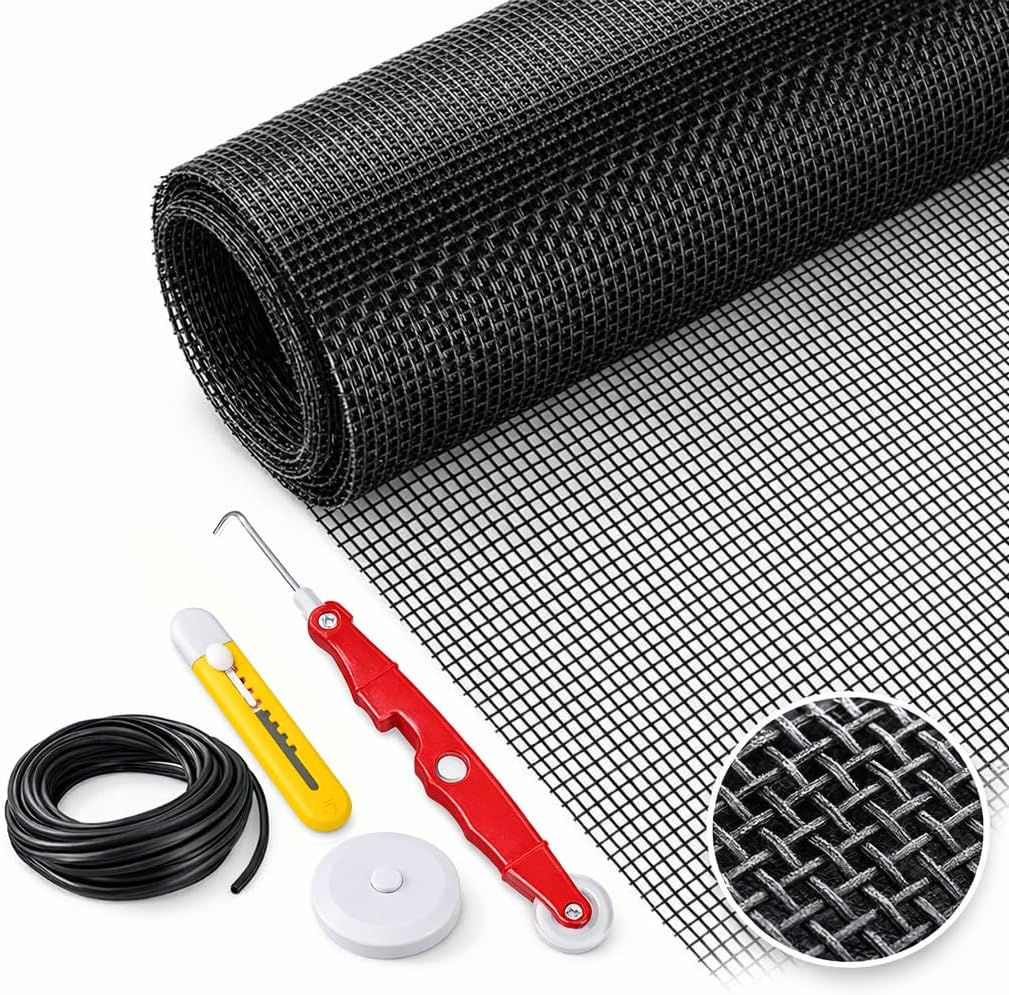 Window Screen Replacement Kit Width:48in Length:158 Fiberglass|Includes Full Set of Tools | Suitable for Windows, Screen Doors, and Courtyards | UV Resistant and Durable | Easy to Install