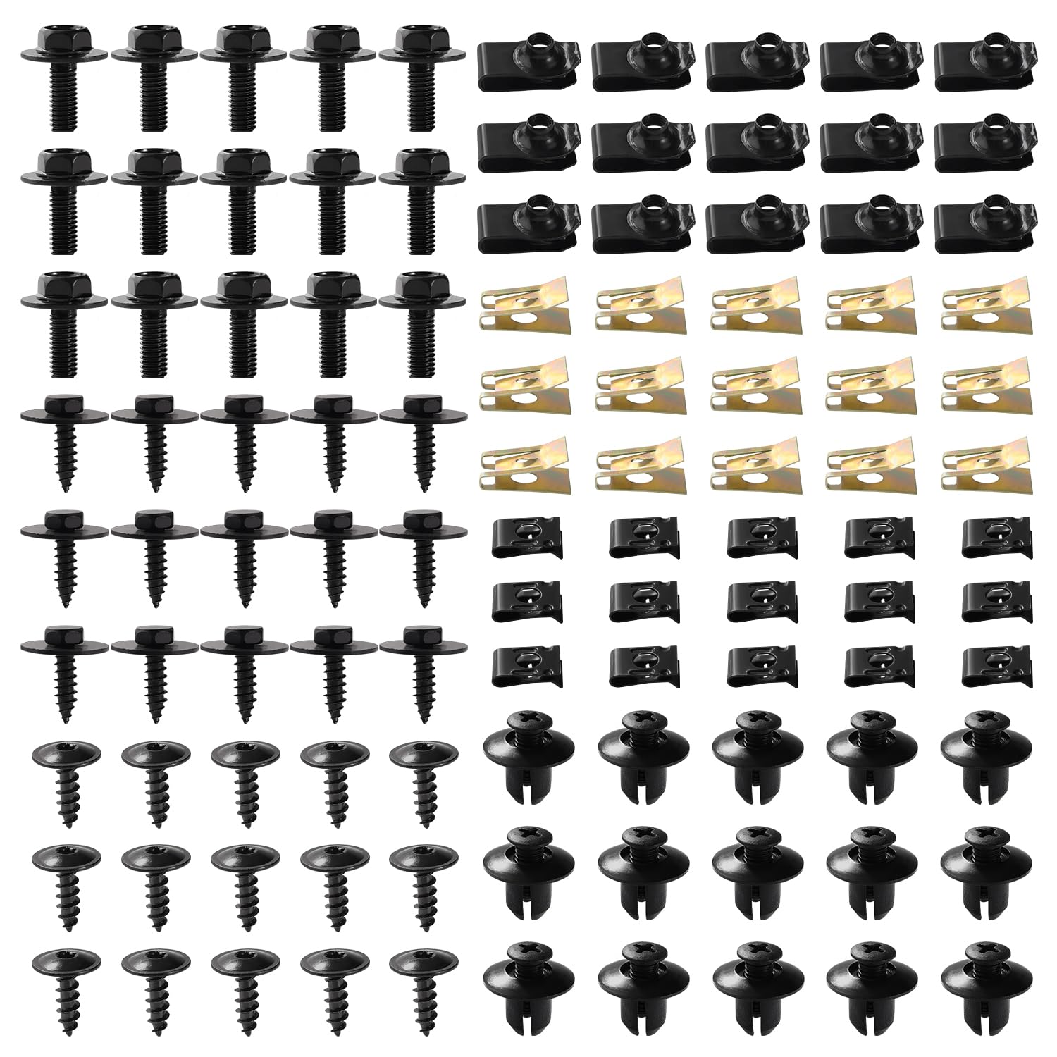 Kit 105 Pièces Vis De Carrosserie Et Clips De Fixation Voiture - Boulons, Agrafes Métal U Et Plastique Pour Garde-Boue & Panneaux