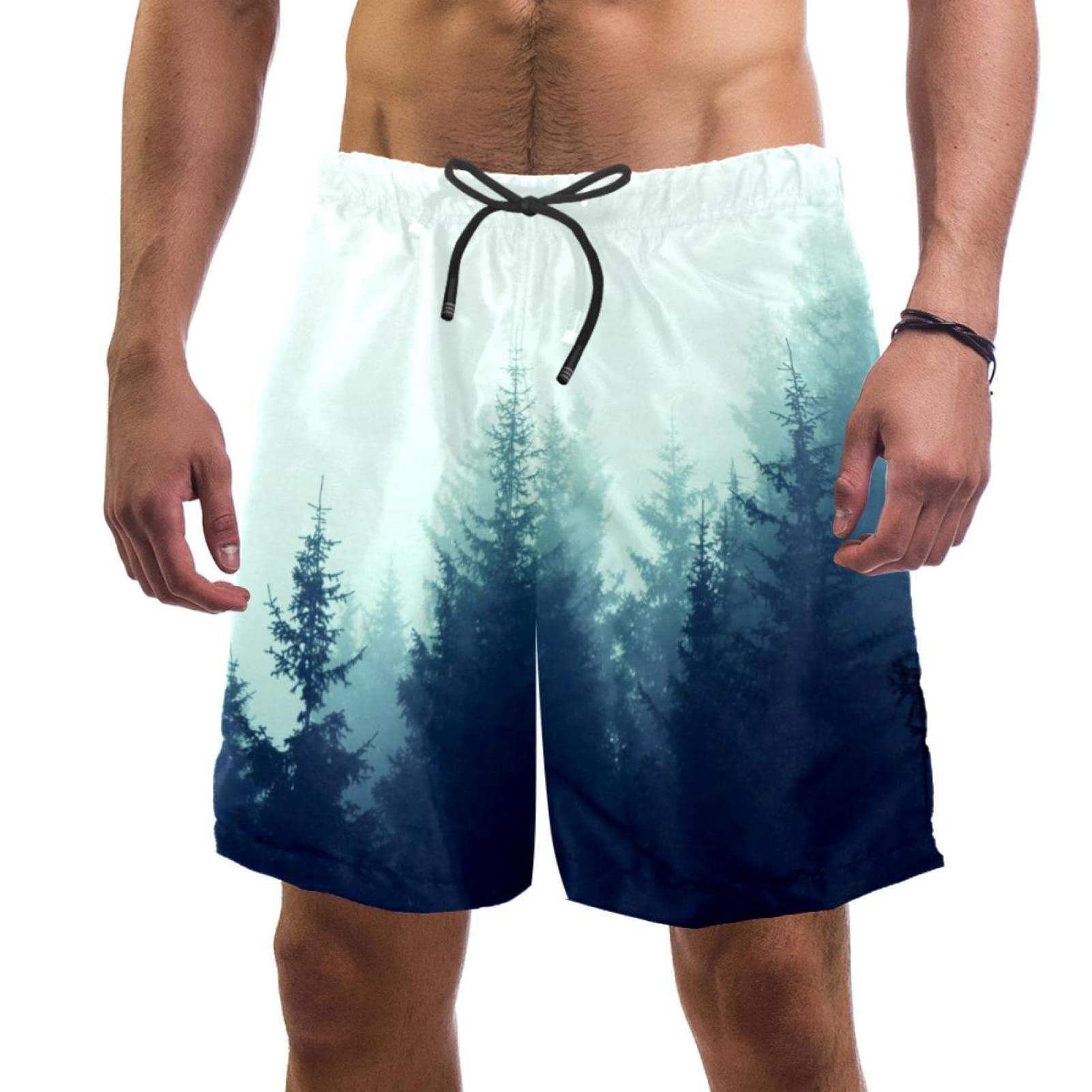 JDEZ maillots de bain pour hommes forêt motif short de plage