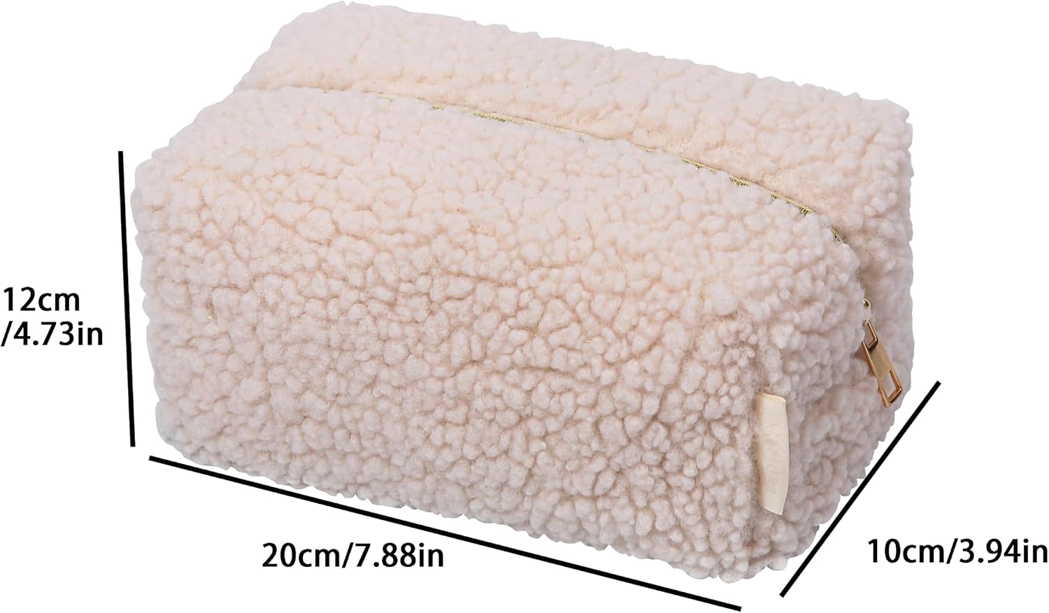 Makeup Bag,Zippered Portable Skincare Product Plush Storage Bag, Fashionable terry cloth Aesthetic Beige Fluffy Makeup Bag, Mini small bag (Beige) image 2