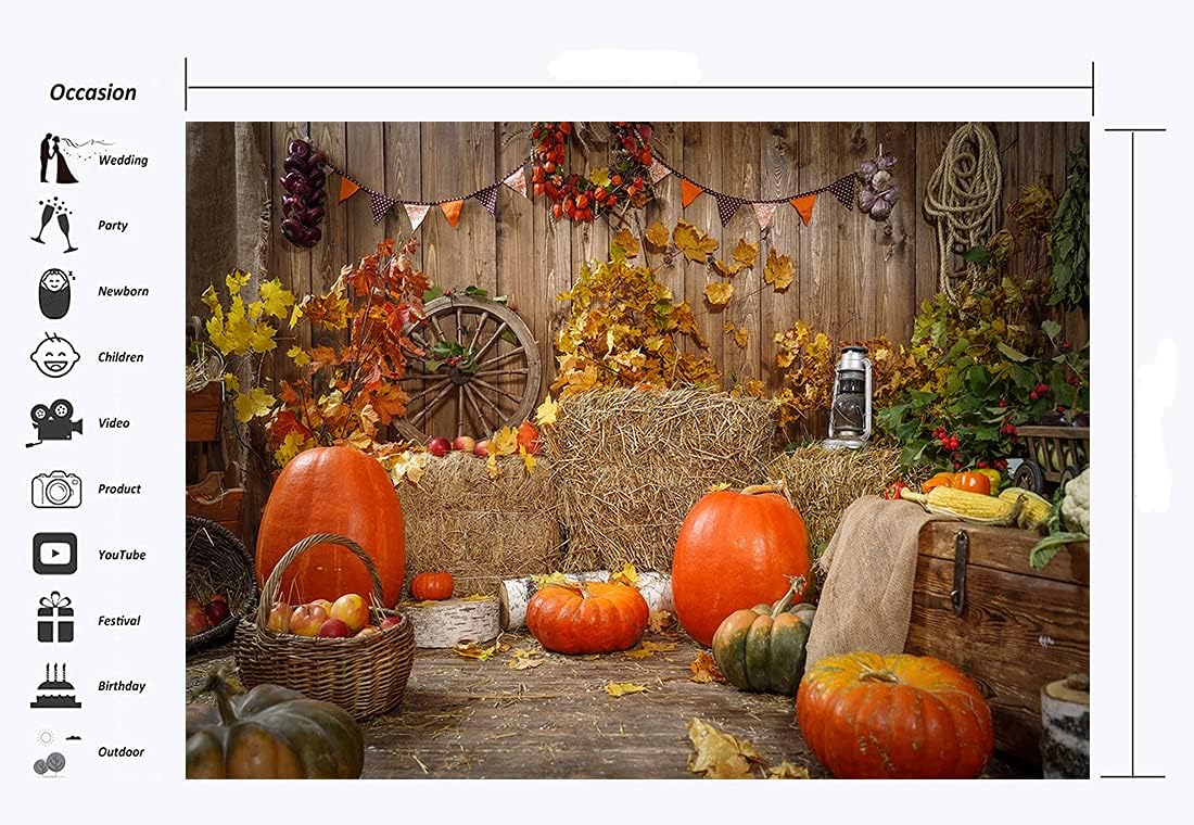 Haosphoto Happy Thanksgiving Day Backdrop 7X5FT Vinyl Greeting Autumn Harvest Backdrops Haystack Hay Bale Farmland Fall Pumpkins Photography Background for Family Halloween Photo Studio Props HS66 - Image 4