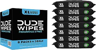 Flushable Wipes - 8 Pack, 384 Count - Fragrance Free Extra-Large - Vitamin-E & Aloe - Septic and Sewer Safe