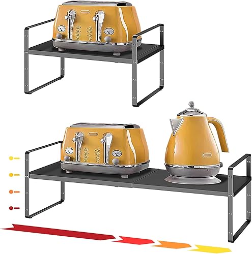 Miniatura 12 de Organizador de estante expandible de 16.5 a 27.1 pulgadas, 1 paquete de organizadores de estantes apilables de 8.1 pulgadas de ancho, almacenamiento