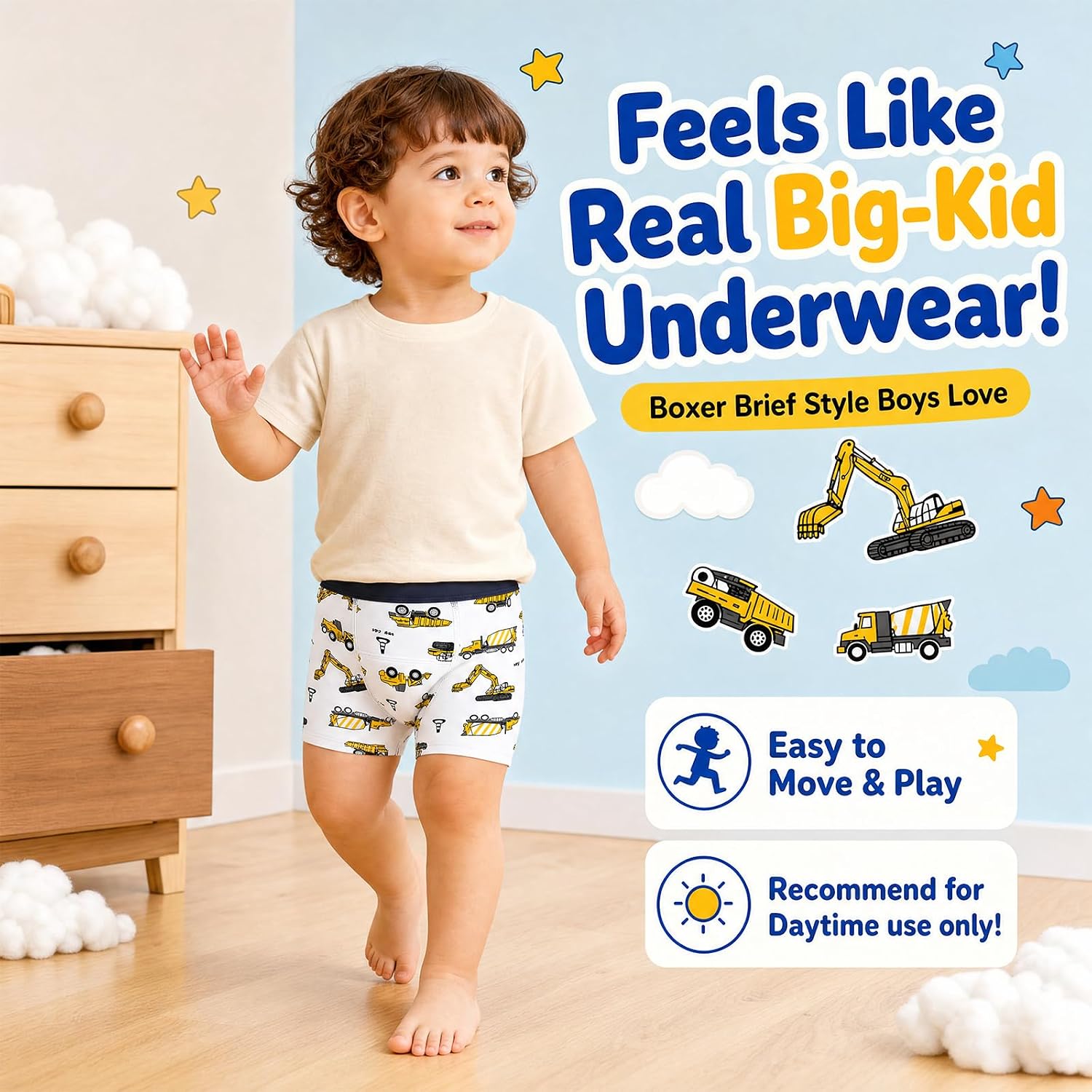 MOEMOE BABY Boys Training Underwear 10 Pack, Cotton Boxer Brief-Style 6T