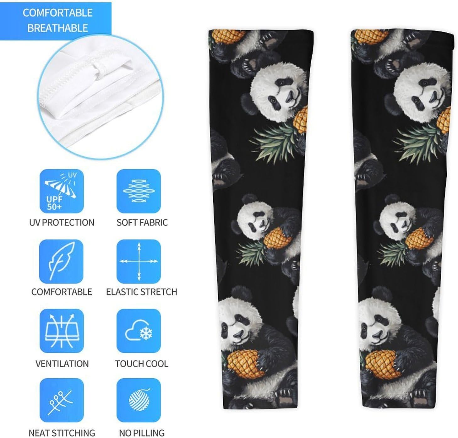 This Panda Loves Pineapples Arm Sleeves Sun Protection Sleeves Sports Cooling Arm Compression Sleeve for Men Women