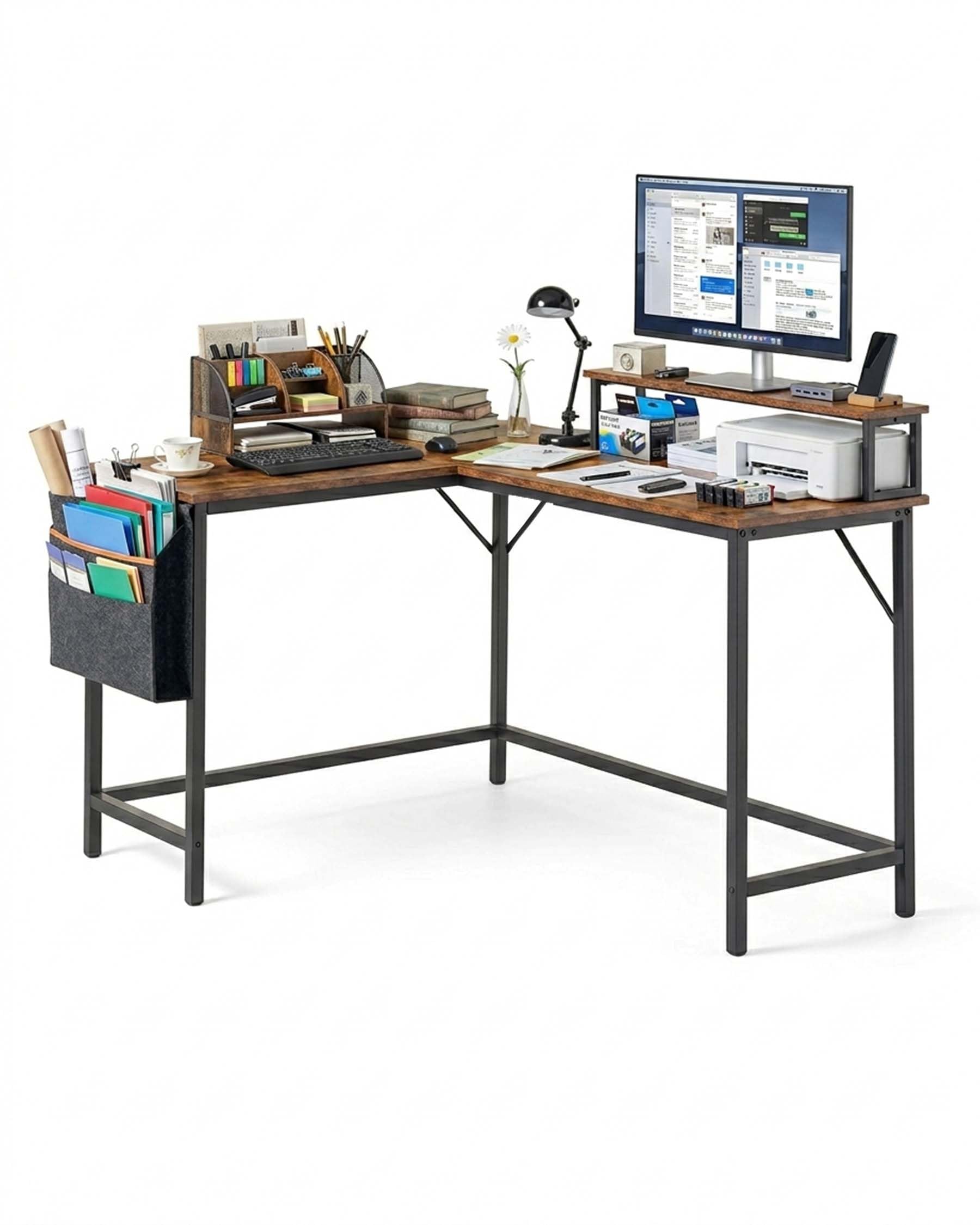 Scrivania angolare 124 cm, scrivania per computer, ufficio, scrivania, vintage, in legno, per casa, ufficio, studio, ufficio, computer, scrivania, workstation, design industriale