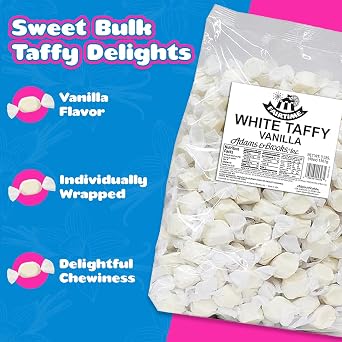 Fairtime White Vanilla Taffy, 3 Pound Bag (Pack of 1) - Individually Wrapped Saltwater Taffy Candy Bulk Pack - Soft & Chewy Candy Gifts for Wedding, Candy Bowl, Party, Buffets, Birthday or Goodie Bags