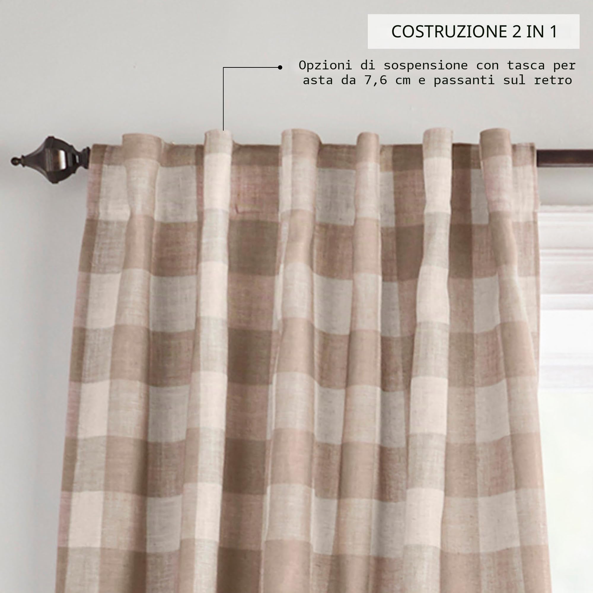 Elrene Home Fashions Farmhouse Living Grainger - Tenda oscurante per finestra, motivo a quadri, per soggiorno e camera da letto, con passanti per asta, 132 x 241 cm, lino, 1 pannello
