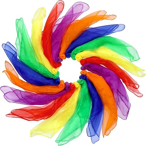 Colovis Bufandas de baile, 6 colores, 30 bufandas cuadradas de malabares para jugar con niños, bufanda de juego de 24 x 24 pulgadas para niños