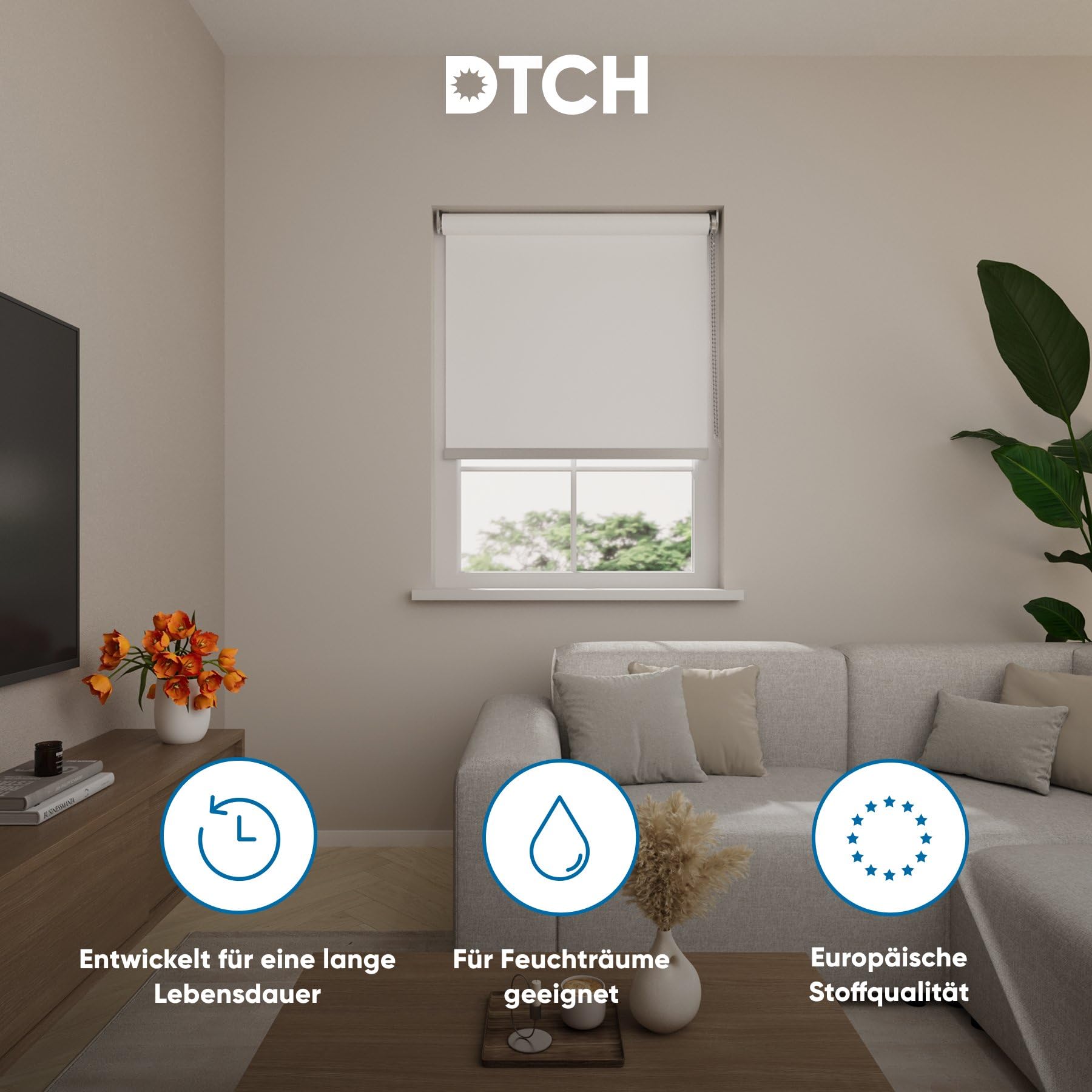 DTCH® Verdunklungsrollo ohne Bohren, weiß, 80 x 190 cm | 100% verdunkelnd, inkl. Klemmfix, Aluminium-Unterleiste, Metall-Kettenzug, Breite kürzbar, Breiten bis 240 cm, kindersicher