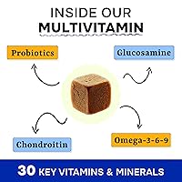 Vista 3 de Vitaminas para perros + glucosamina, multivitaminas masticables + probióticos, omega, soporte de cadera y articulaciones, piel y abrigo, salud
