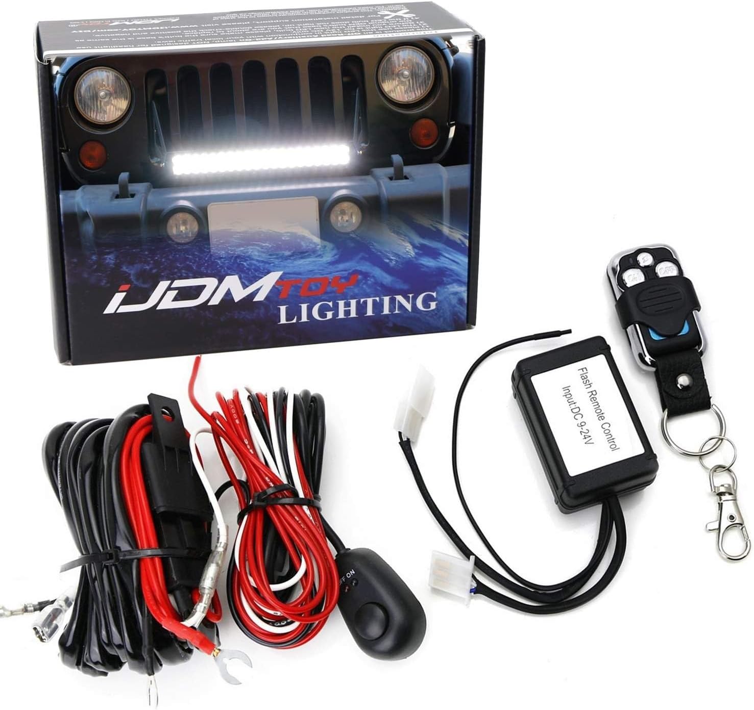 iJDMTOY Heavy Duty 6ft Long LED Light Bar/Pod Lights Relay Wiring Harness w/LED Indicator Light On/Off Switch and Strobe Flashing Control Remote