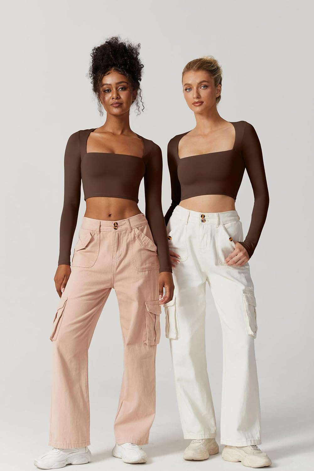 QINSEN Women's Sexy Square Neck Crop Top Long Sleeve Slim Fit Cropped T Shirts - Image 5