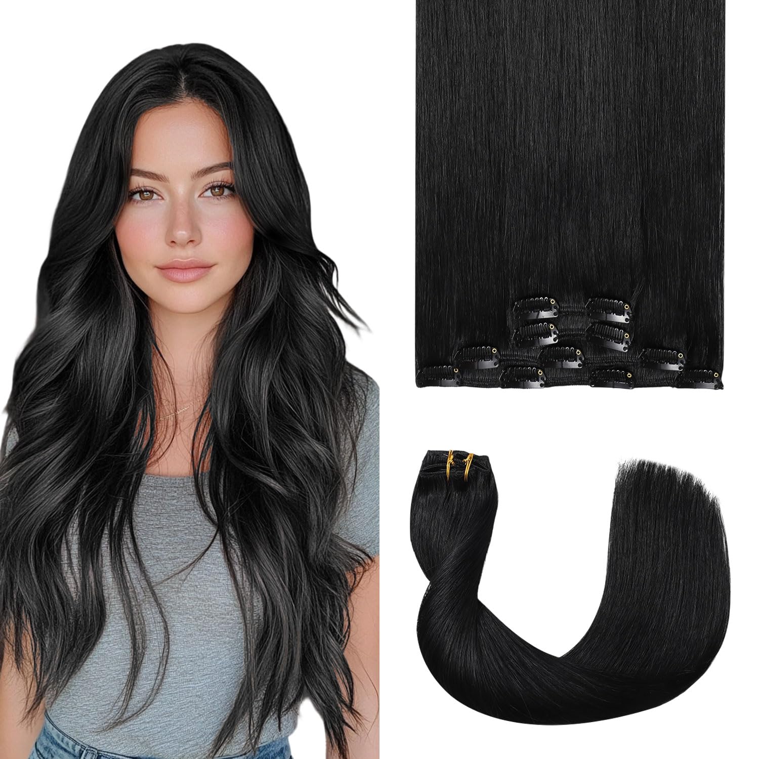 Air2.0 Clip in Hair Extensions Real Human Hair 20inch 4pcs #4p27 Medium Brown Mixed Caramel Blonde Remy Real Human Hair Extensions Clip ins 60g Thick Seamless Double Weft（#4p27-20inch）