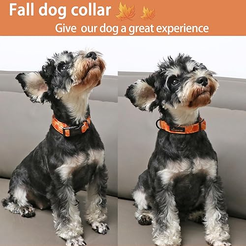 Miniatura 3 de Aring Pet Collar de algodón, ligero y ajustable, con hebilla de liberación rápida para perros pequeños, medianos y grandes, otoño, naranja, hojas