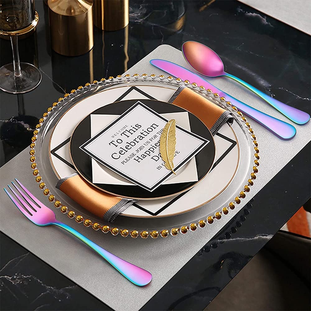 Vajilla Paquete de 30 cubiertos Cubiertos Cubiertos de color de acero inoxidable Cuchillos Tenedor Cuchara Tenedor Cubiertos para restaurante familiar Servicio de cena de fiesta (Color : Black Golden)