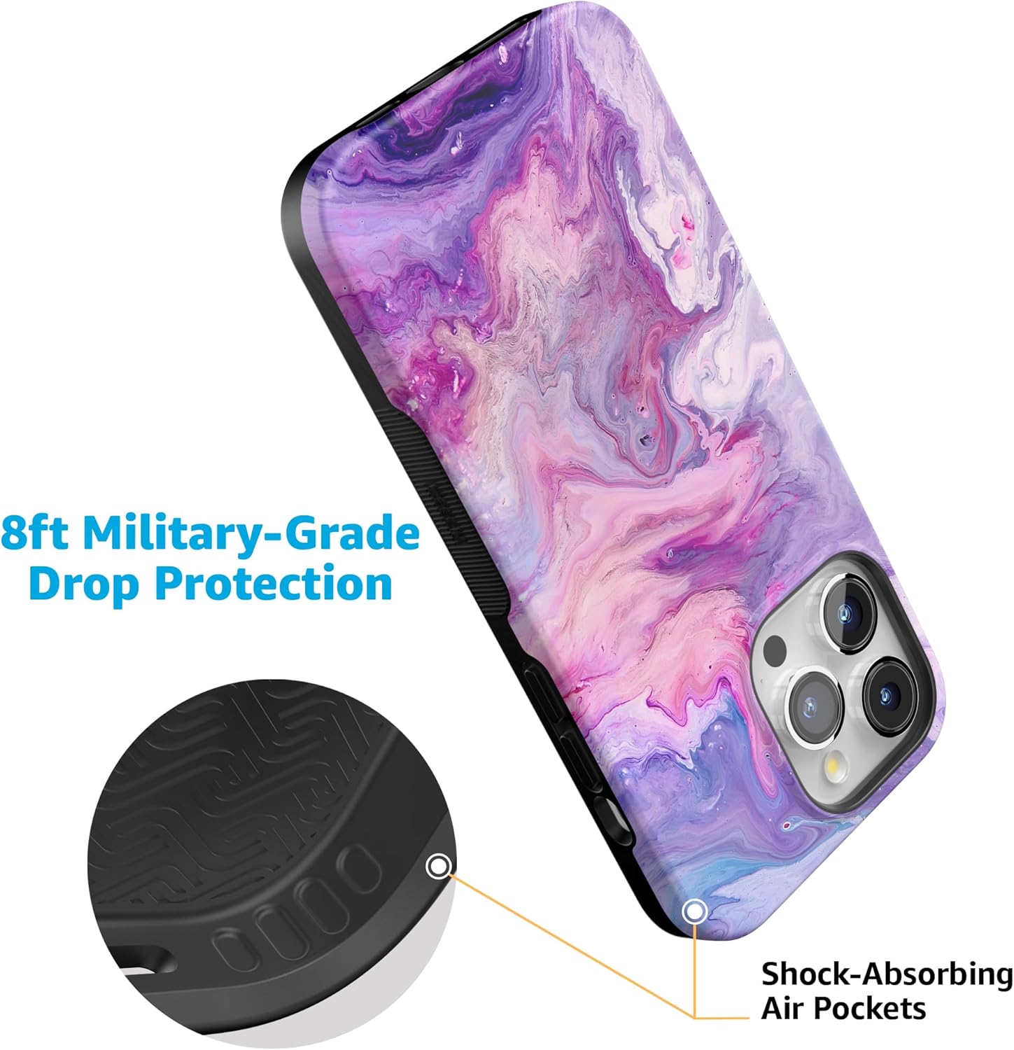 Casely iPhone 15 Pro Case | Tie Dying Over You | Purple Marble | Bold Protective Design | Compatible with MagSafe