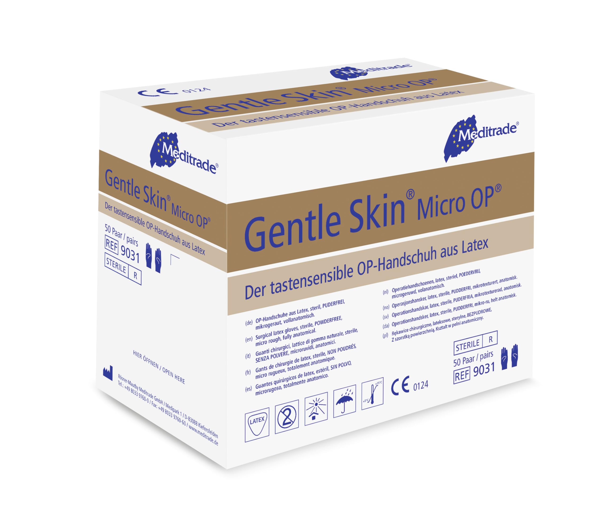 Meditrade 903175 Gentle Skin Micro Latex Tastsensible OP-Handschuh, Steril, Puderfrei, Größe 7,5 (100-er pack)