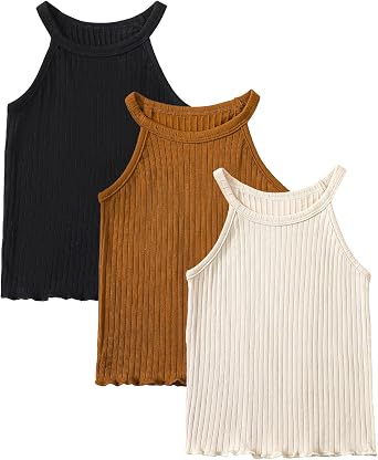 ROMPERINBOX Toddler Tank Tops Girls 3 Pack Ribbed Knit Multipacks Halter Top Camisoles Undershirt