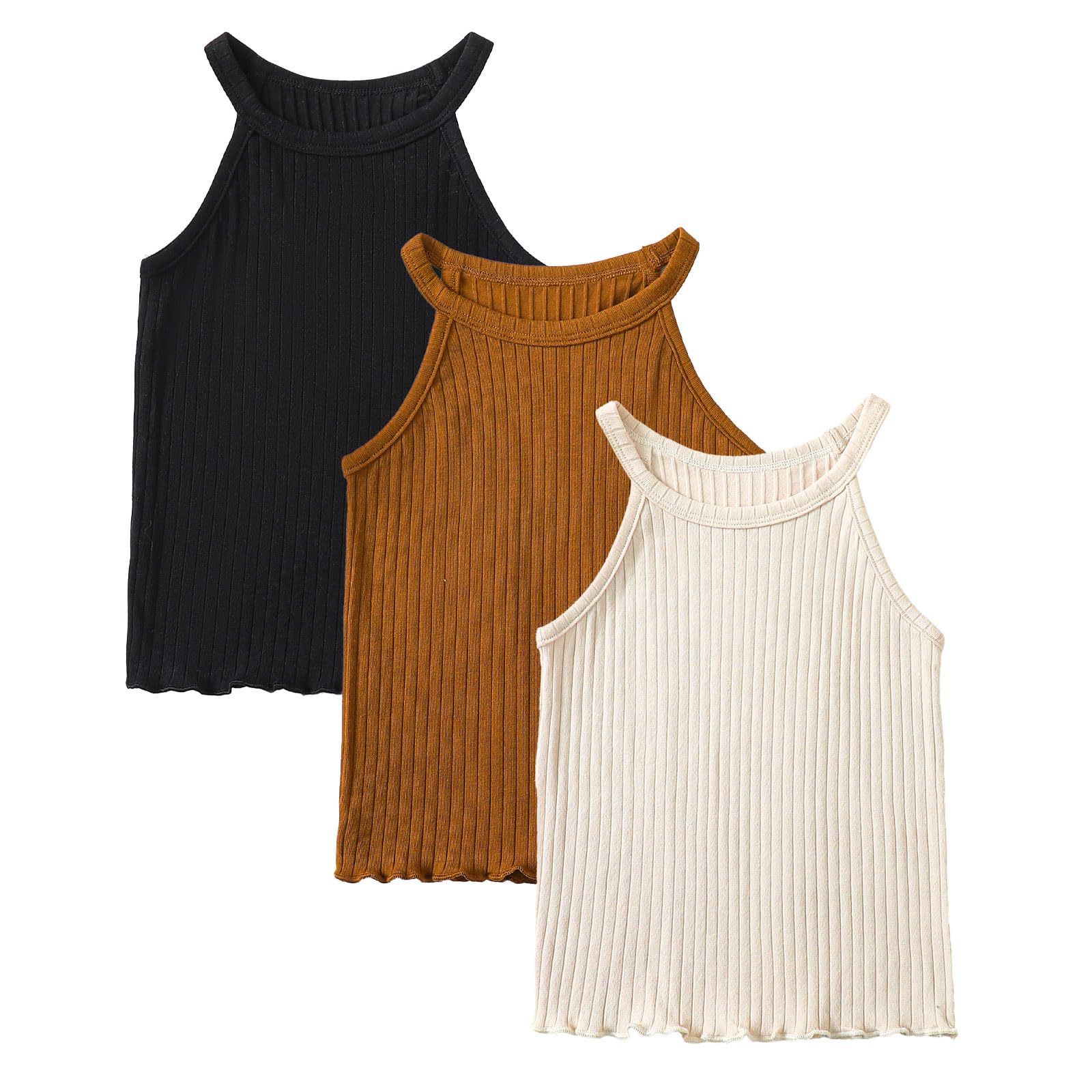 RomperinBoxToddler Tank Tops Girls 3 Pack Ribbed Knit Multipacks Halter Top Camisoles Undershirt 3-7 Years