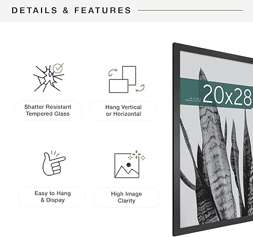 Vista 958 de MCS Studio Gallery Marco para póster de 16 x 24 pulgadas, imitación de veta de madera de color negro, colgar en horizontal o vertical, grande