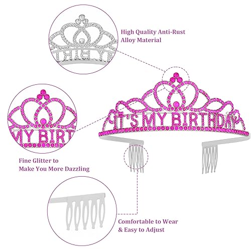 Miniatura 9 de Corona de cumpleaños para mujer adulta y banda de cumpleaños con purpurina para mujer, tiara de cumpleaños para mujer, sombrero de cumpleaños,