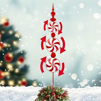 52in Red Candy Wind Spinner Metal Garden Stake Kinetic Yard Art