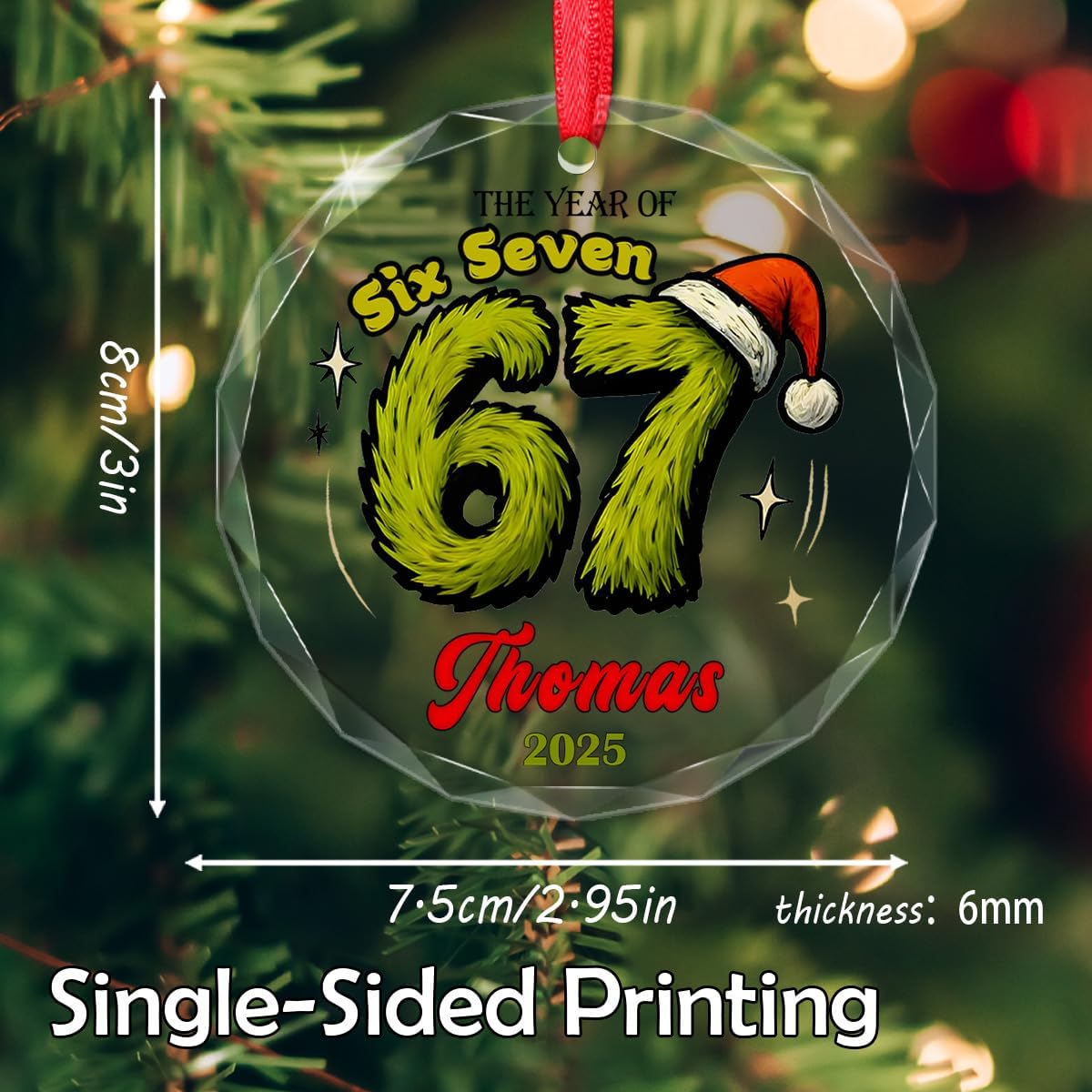 Personalized Funny 67 Ornament with Name, Custom 67 Meme Xmas Ornament Six Seven Christmas Tree Decor Santa Holiday Decor Gift for Students Family Friends