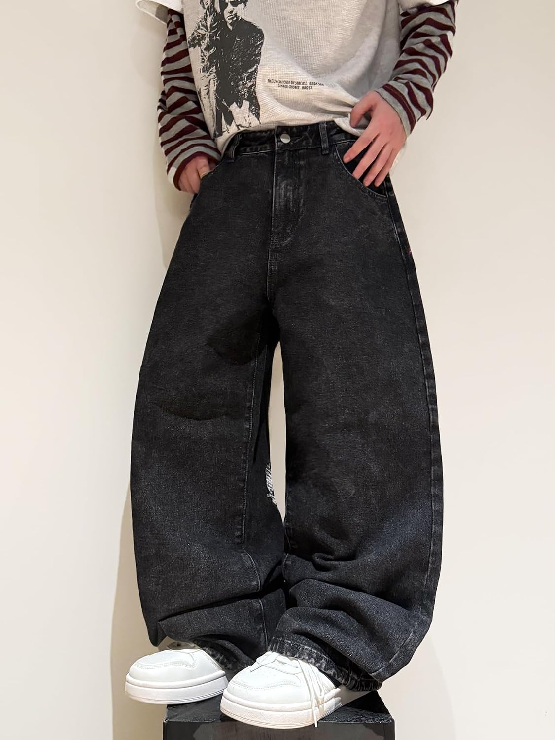 Men's Y2K Embroidered Baggy Jeans Hip Hop Wide Leg Denim Pants Streetwear Casual Loose Jeans for Men