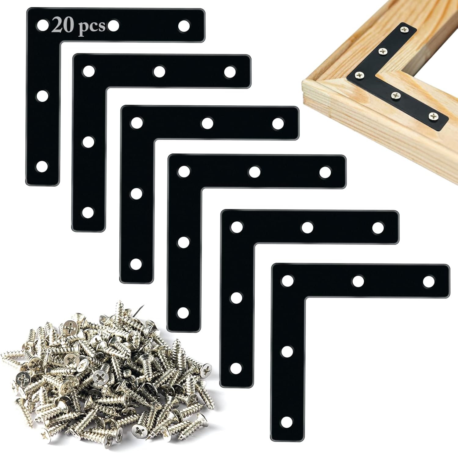 Flat Corner Braces, 20 Pcs 3.15x3.15" L right Angle Braces