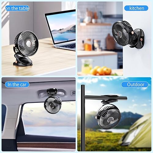 Miniatura 7 de iNeibo Ventilador portátil con clip de 4000 mAh con luces LED, ventilador de escritorio USB a batería, mini ventilador de mesa recargable silencioso