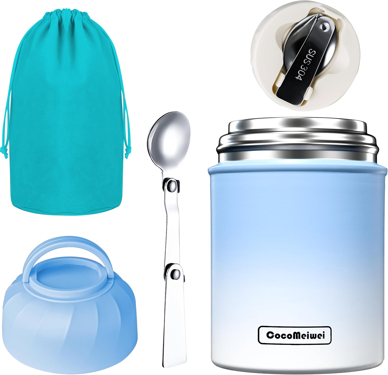 Thermo for Hot Food & Drinks, Thermo Lunch Box, 17oz Vacuum Insulated Food Container with Spoon&Drawstring Bag, Soup Thermo for Adults, Black