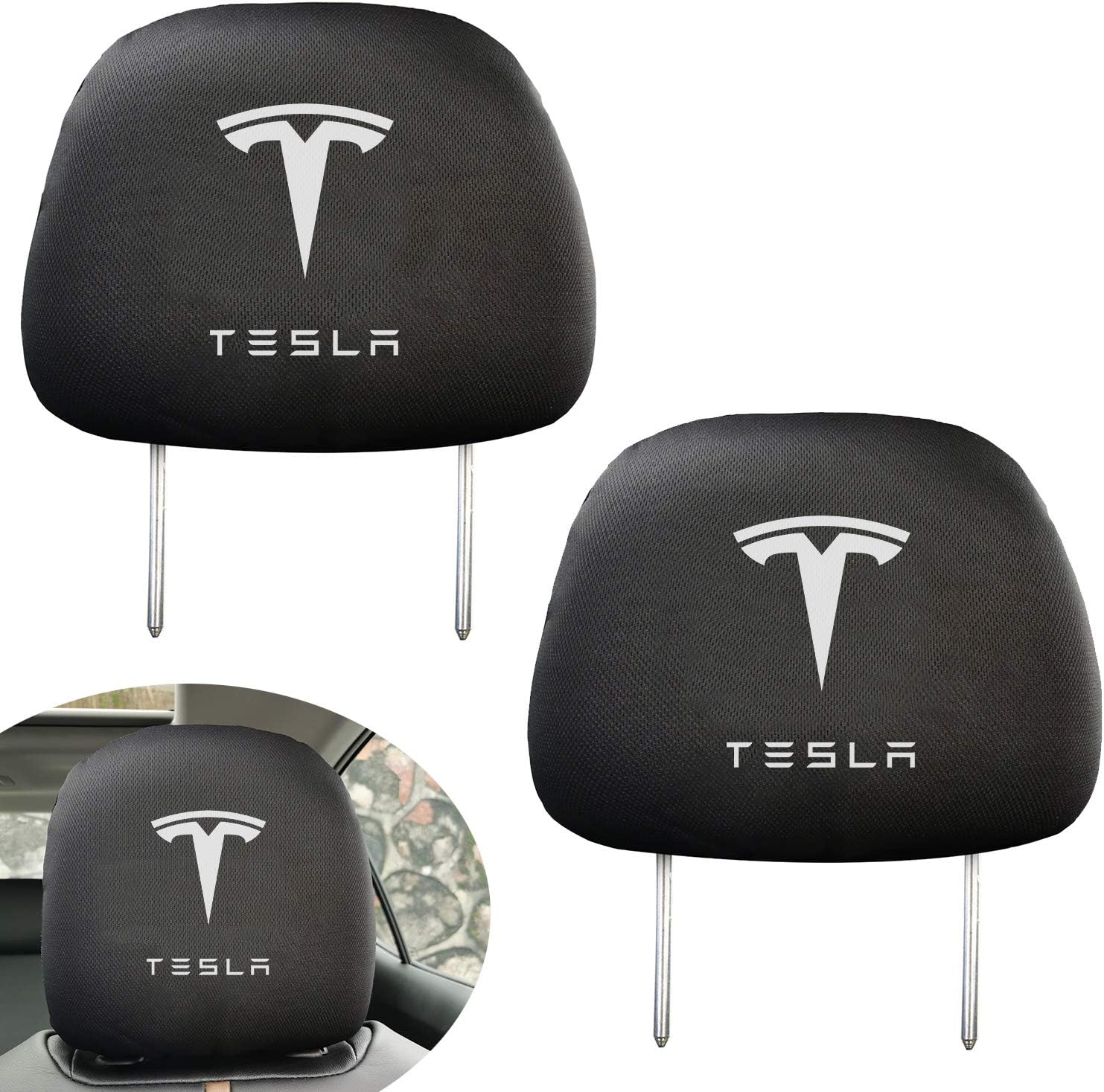 U/D 2Pcs fit Tesla Headrest Cover,Enhance The Visual Beauty