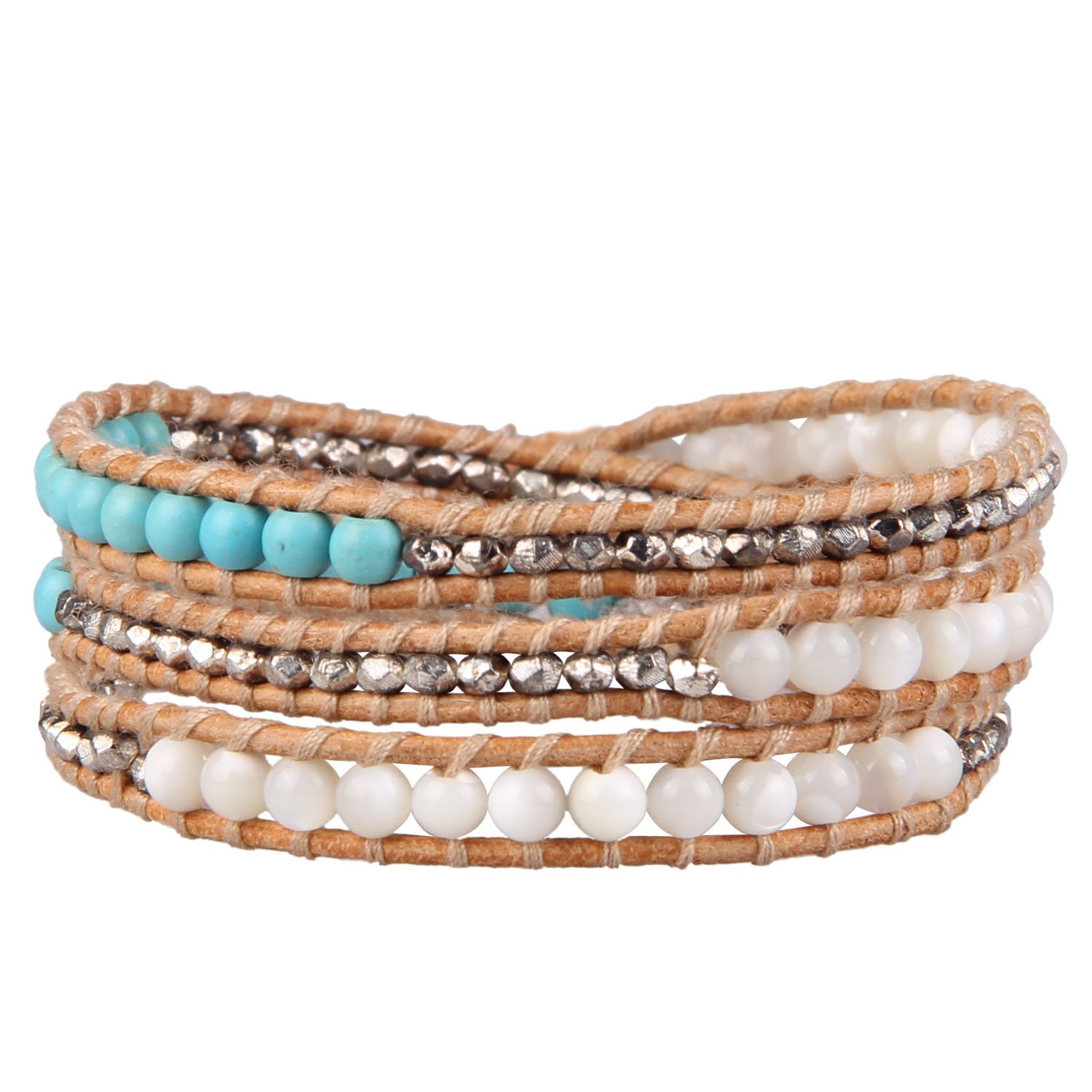 KELITCH Skull 3 Wrap Leather Bracelet Punk Beaded Bracelets Stackable Gothic Bangle Bracelets