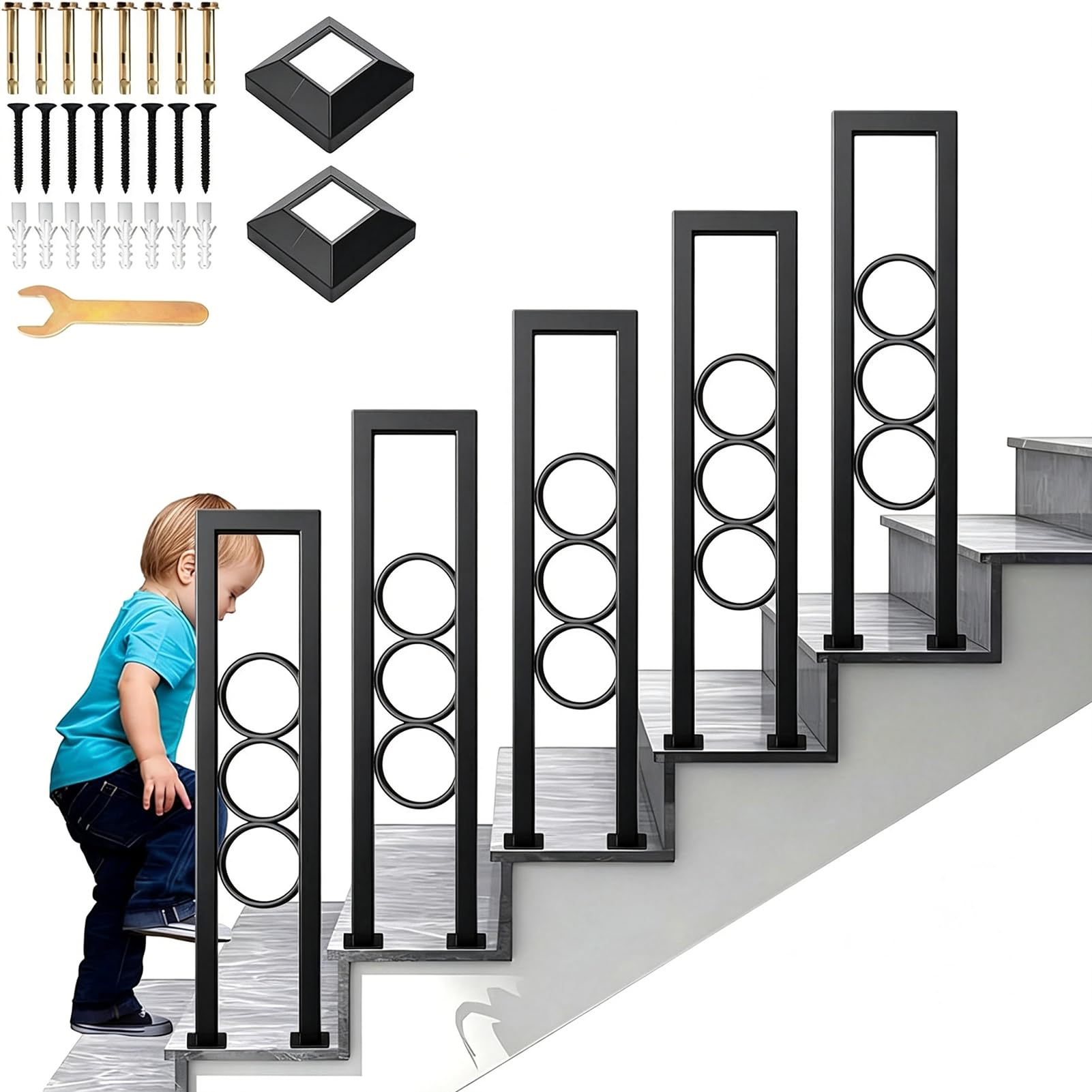 HGTRH U-Shaped Stair Handrail, Matte Black Hand Rail for Indoor Steps, Non-Slip Stair Railing Industrial Wrought Iron Railing for Stairs Garden Loft Corridor 85cm