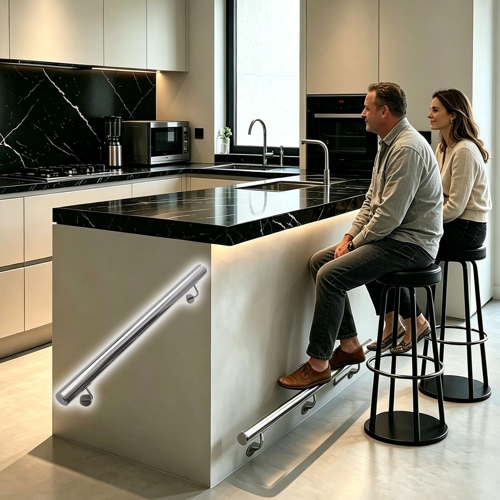 HDYZJQ Home Kitchen Island Bar Footrail with Hardware, Heavy Duty Brushed Stainless Bar Foot Rest Rail Bracket, Indoor/Outdoor Bar Foot Rails Round Tube(Silver,510cm/16.7ft)