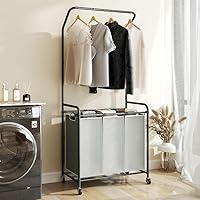Vista 10 de ROMOON Clasificador de ropa resistente de 3 compartimentos, cesta con forro extraíble y ruedas, organizador que ahorra espacio para lavandería