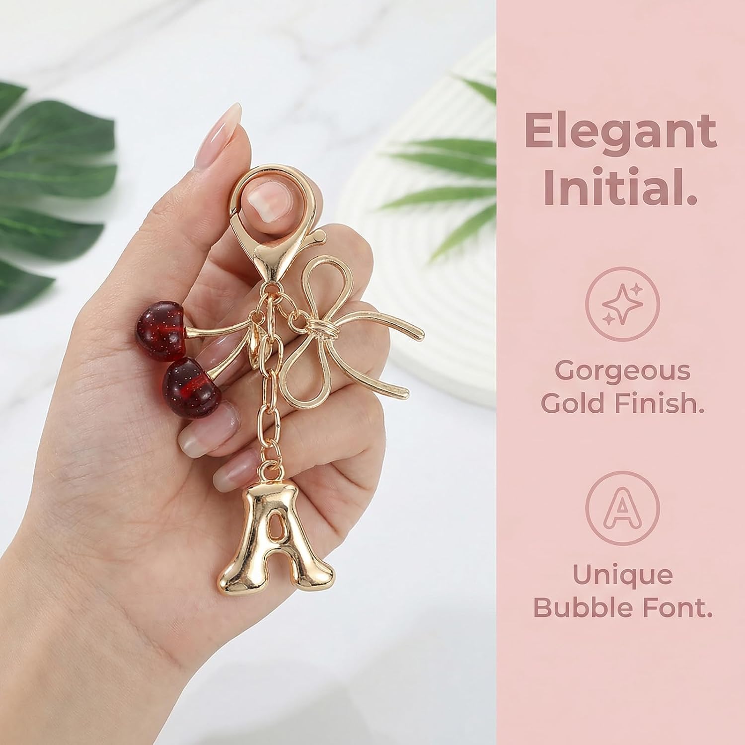 Initial Keychain Cherry Bag Charms, Cute Letter Accessories Gift for Women Girls Purse Tote Backpack Car Key Chain image 3