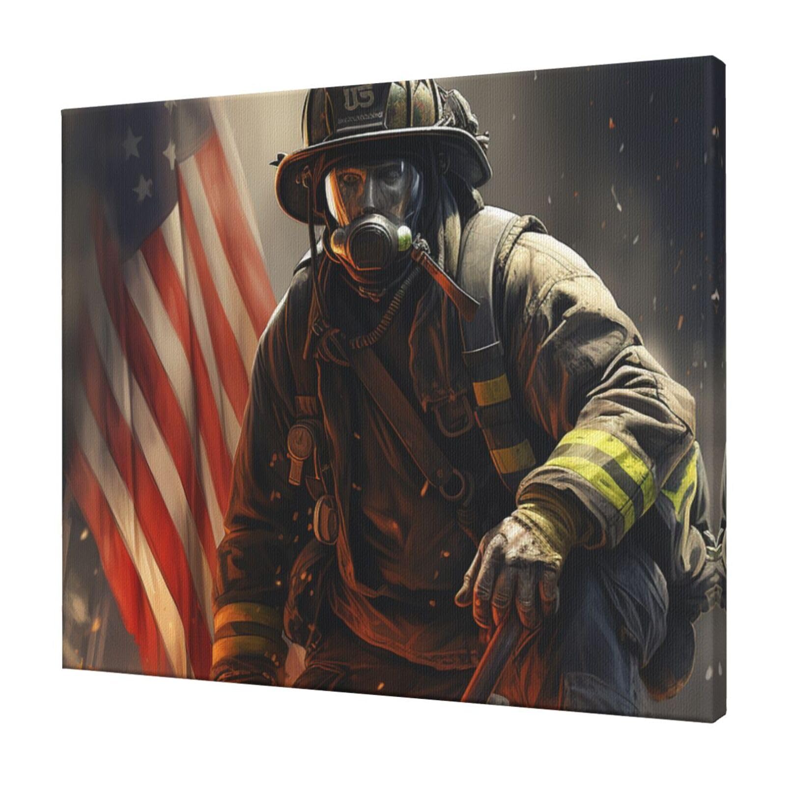 FodPand Patriotic Firefighter Canvas Wall Art for Living Room Wall Decor 20"x24" Modern Artwork Painting Pictures Hanging Canvas Prints Aesthetic Wall Art for Bedroom Bathroom Office Wallart Decor