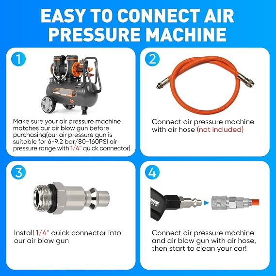 Aluminium Car Cleaning Gun with Tapered Nozzle, 6-9.2Bar with 2 Set Nozzle