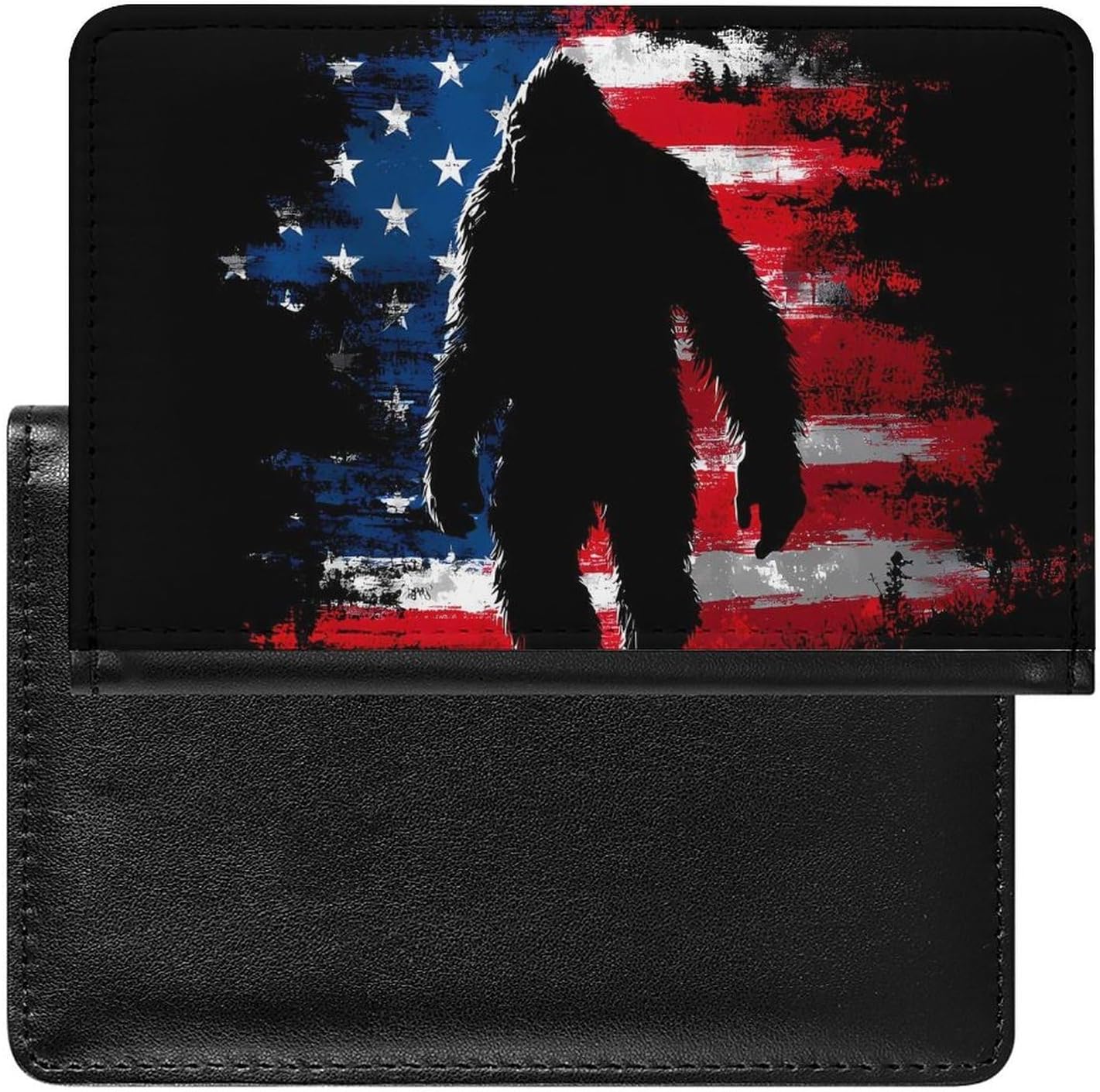 Bigfoot U.S. Flag Funny Passport Holder Slim Travel Wallet Passports Cover Card Case with Slot