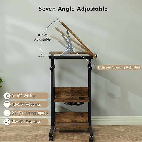 Miniatura 6 de Hadulcet Mesa C ajustable con estación de carga, escritorio inclinable en forma de C para sofá, mesa sobre la cama con ruedas de altura ajustable,