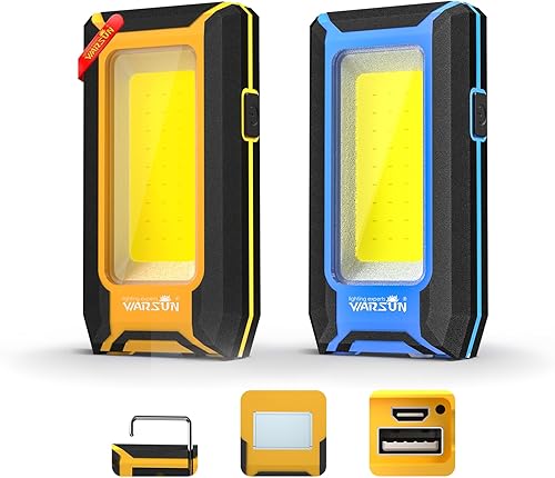 WARSUN Luz de trabajo LED recargable, luces de trabajo portátiles COB magnéticas, 40 W, 1500 lúmenes, gancho colgante de metal, 3 modos de