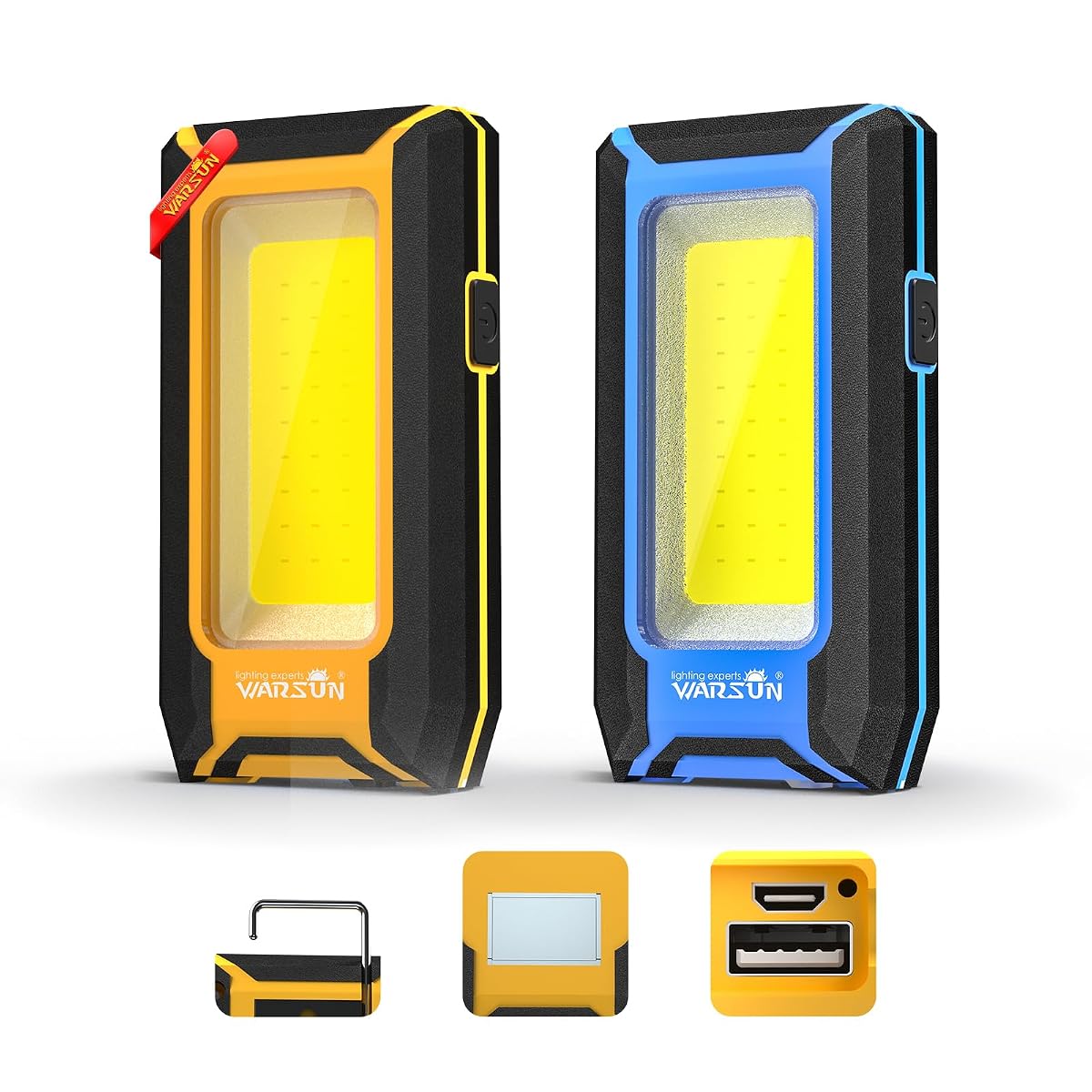 WARSUN 2PC LED Work Light Rechargeable, 1500 Lumens, Magnetic, 3 Lighting