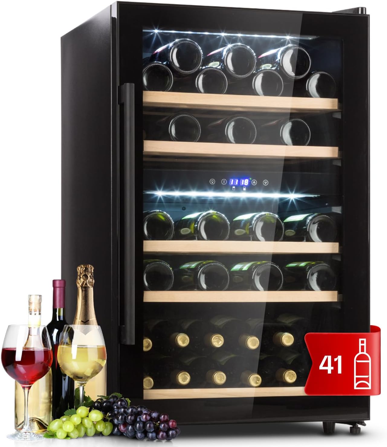 Klarstein Free-standing Wine Cooler Drinks Fridge, Dual Zone Wine Fridges Drinks Cooler, Indoor/Outdoor Small Beer Fridge with Glass Door, UV Protection Refrigerator w/Touch Pad, 4-22°C, 41 Bottles