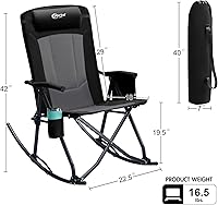 Vista 3 de PORTAL Silla mecedora plegable de gran tamaño para acampar, portátil, para exteriores, con respaldo alto, reposabrazos duros, bolsa de transporte